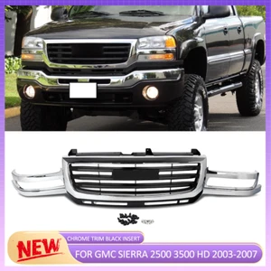For 2003-2007 GMC Sierra 2500 3500 HD Chrome Black Front Bumper Grille Assembly - Picture 1 of 10