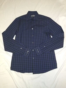 Men's Geoffrey Beene Blue&Black Checkered Collared Button Up Shirt TgSz Med A24 - Picture 1 of 11