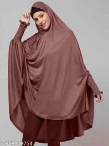 Free Size Peach Stretchable Design at Wrist Jilbab Cum Prayer Khimar Hijab - Picture 1 of 3