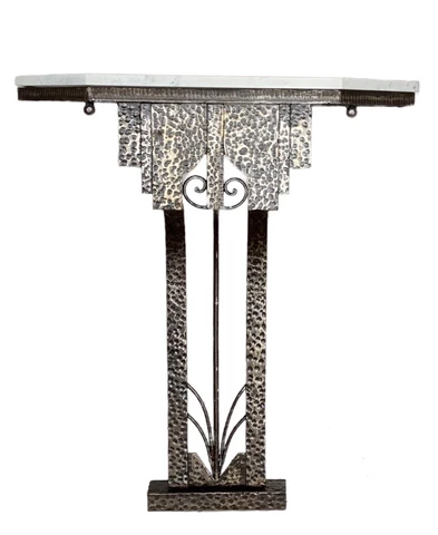 Art Deco Console Table ~ Hand Hammered Metal ~ Marble Top ~ Wall Mounted Cover
