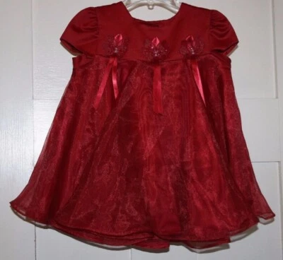 Bonnie Baby Little Girl's Dress Chiffon Style Short Sleeved Party Red Size 24M - Image 1 of 4