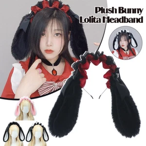Nastro peluche pizzo bambina Lolita coniglietto orecchie cadute fascia capelli orecchie coniglio copricapo - Foto 1 di 16