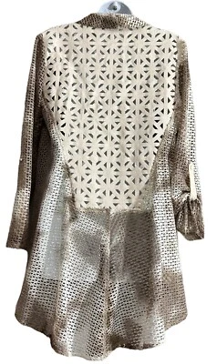 Blazer boho ALBERTO MAKALI chaqueta mediana bronceada crema celosía encaje frente abierto $375 Foto 1 de 4