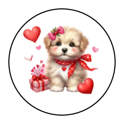 Valentines day puppy dog stickers envelope seals labels tags - Image 1 of 2