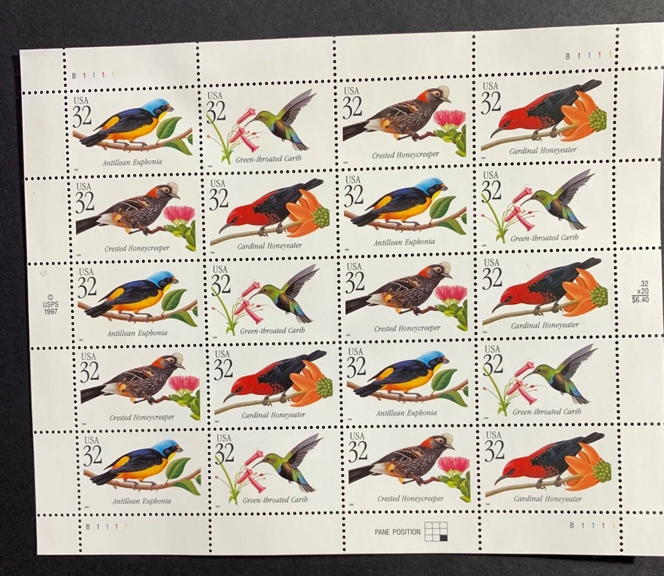 Tropical Birds Full Mint Stamp Sheet of 20. US Scott #3222-25. MNH - Image 1 of 1