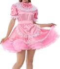 Adult Sissy Girl Sexy Maid Pink Satin Lockable Dress Cosplay Cd Tv Tailored Set