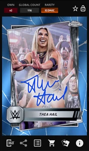Topps WWE Slam 2025 Thea Hail Chrome Blue Signature 150cc Iconic DIGITAL - Picture 1 of 2