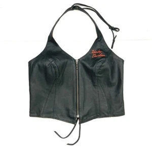 Harley-Davidson gilet corsetto pelle donna taglia M zip davanti stringato ricamato - Foto 1 di 13