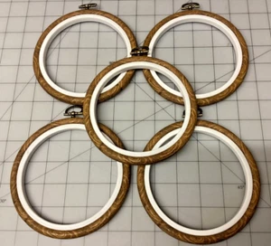4" Flexi hoop , 5 pack , brown wood grain , white inner ring . - Picture 1 of 1