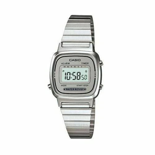 Casio Vintage 25mm Cassa in Resina, Cinturina Grigia in Acciaio, Orologio da Donna - (LA670WA-7)