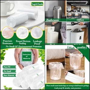 Trash Bags Bathroom Can Bin Liners Unscented 2.6 Gallon 120 pcs Small Clear - Picture 1 of 8