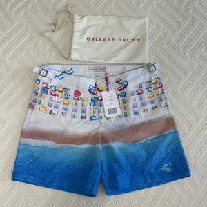 Pantalones Cortos Orlebar Marrón Para Hombre W32 Bulldog Nadar Miami Beach Océano Mar Estampado Completo - Imagen 1 de 12