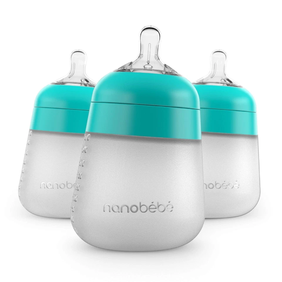 Nanobebe Flexy Silicone Baby Bottles Anti-colic Nipple 9 Oz Set of 3 Bottles.