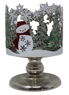Bath & Body Works Snowman Candle Holder Christmas Pedestal Silver Glitter New - Image 1 of 3