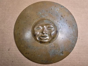 Round Wall Decoration Sun Face Plaque Faux Bronze - Signed by Artist 9.5" Dia - Picture 1 of 5