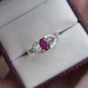 Art Deco Lab Created Ruby Oval Cut 925 Sterling Silver Women Anniversary Ring - Picture 1 of 7
