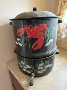Vintage Graniteware Double Steam Pot 15” Lobster Clam Broth Spigot - 3 Pc Set - Picture 1 of 14