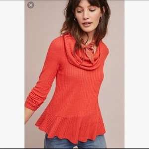 Suéter tejido acanalado cuello capucha peplum paisaje invernal Maeve Anthropologie talla XL - Imagen 1 de 11