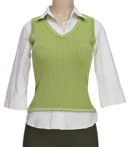 A. Byer Ribbed Knit V-Neck Faux Layered Sweater with Attached Shirt Collar XS - Picture 1 of 5
