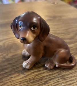 Vintage Dog Puppy Dachshund Figurine, Ceramic Porcelain 2-1/2"T EW Japan - Picture 1 of 7