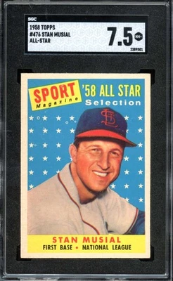 1958 Topps #476 Stan Musial NL AS All-Star Cardinals HOF SGC 7.5 NM+ Near Mint+ - Image 1 of 3