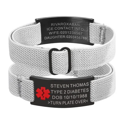 Мужчины женщин персонализированный эластичный браслет медицинский ID повязка на запястье бесплатная гравировка - Изображение 1 из 4