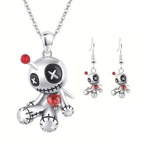 Eccentric Voodoo Doll Pendant Alloy Necklace And Earrings Set For Daily Fashion - Picture 1 of 8
