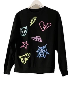 Stray Kids Sweatshirt Black Neon Alien UFO Star K-Pop Crew Neck Unisex Medium - Picture 1 of 6