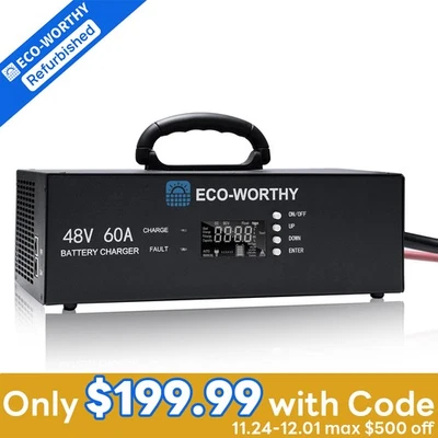ECO-WORTHY 48V Lithium Battery Charger 0-60A Adjustable Current 90-260V Input - Image 1 of 4