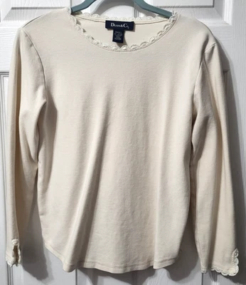 Denim & Company S Blanco Algodón Spandex Blusa Top Camisa Informal Manga Larga Foto 1 de 4