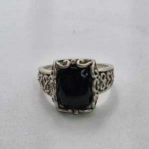 925 STERLING SILVER FILIGREE RING VINTAGE STYLE ONYX size 8.75 - Picture 1 of 9
