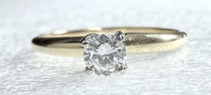 14K Solid Yellow Gold .20 Ct. Round Natural Diamond Engagement Ring Sise 6 - Picture 1 of 8