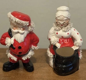 Um 1950 Napco Japan Spaghetti Santa & Mrs Clause Übertopf/Süßigkeitenhalter - Bild 1 von 15