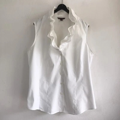 Brooks Brothers Women Blouse Top Ivory Ruffle V Neck Button Sleeveless Size 12 - Image 1 of 4