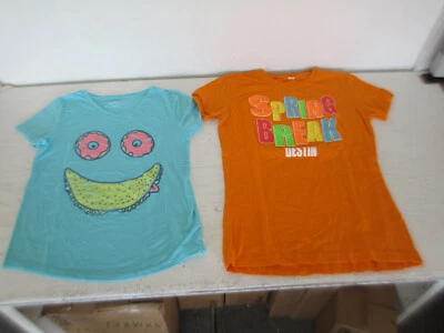 Lot of 2 Girl's T-Shirts Size 14 MUDD Smile Face Orange SPRING BREAK - Image 1 of 4