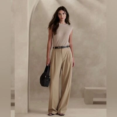 ¡NUEVO CON ETIQUETAS! Pantalón de lana italiano Banana Republic tostado Vasto pierna ancha - talla 8 Foto 1 de 4