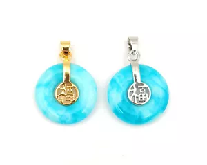 Collar Colgante Azul Multicolor Círculo de Jade Donut 18 KGP Bendición Fortuna Fu - Imagen 1 de 28