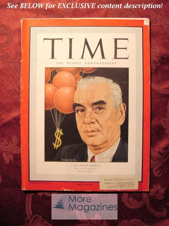 TIME magazine January 21 1946 Jan 1/21/46 CIO LABOR UNIONS PHILIP MURRAY - Image 1 of 1
