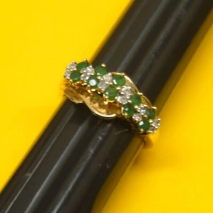 10k Yellow Gold Diamond and Chrysoprase Custom Design Ladies Ring Size 7 - Picture 1 of 10