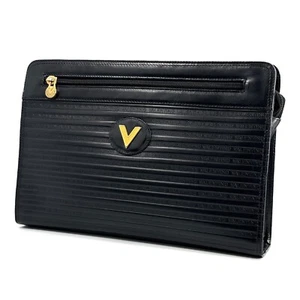 Mario Valentino Clutch Bag Second Bag Leather V Logo Authentic from Japan - Picture 1 of 18