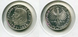 DEUTSCHLAND 1964 J - 5 DM in Silber, stgl./Erstabschlag - FICHTE - Erhaltung - Bild 1 von 1
