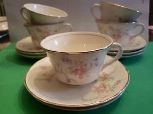 W S George China Radisson Antique Cups & Saucers Pink & Lavendar Flowers - Picture 1 of 3
