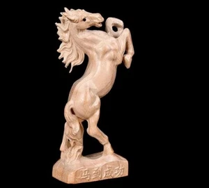 17.6cm Wooden Hand Carved Rearing Horse Figurine Statue Sculpture Handmade Decor - Picture 1 of 5