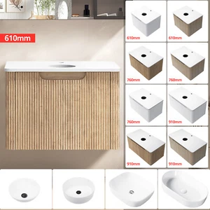 ACA Wall Hung Vanity Unit 610/750/910mm Cabinet Single Drawer Stone Counter Top - Picture 1 of 71