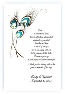 100 Personalized Custom Teal Brown Peacock Bridal Wedding Scrolls Favors - Picture 1 of 1