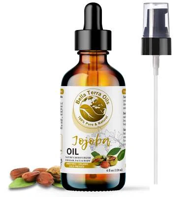 BELLA TERRA OILS Organic Cold-Pressed Golden Jojoba Oil 100% Pure Skin Hair Face Moisturizer