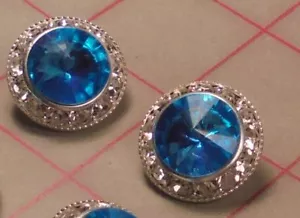 5 Silver Metal Rhinestone Shank Buttons Aqua Turquoise Acrylic Jewel 7/8" 22mm - Picture 1 of 7