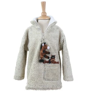 Kids Dangly Horse Zip Neck Fleece With Keyring - Pebble - Picture 1 of 1