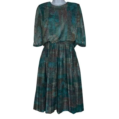 M.C.S. Vestido Ltd Limited Vintage Años 80 Abstracto Plisado Blusa Hasta la Rodilla 14P Foto 1 de 4