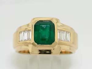 Smaragd Ring 750 Gelbgold 18Kt Gold Smaragd 6 Baguettediamanten Zertifikat - Bild 1 von 11